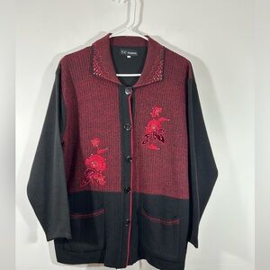 Red and Black women’s sweater/ cardigan